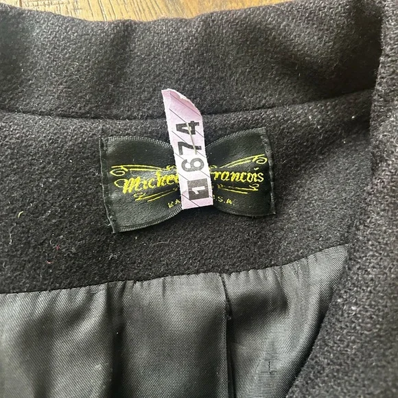 Michelle Francois Black Wool Blend Jacket with Tan Suede Yoke - Picture 2 of 2